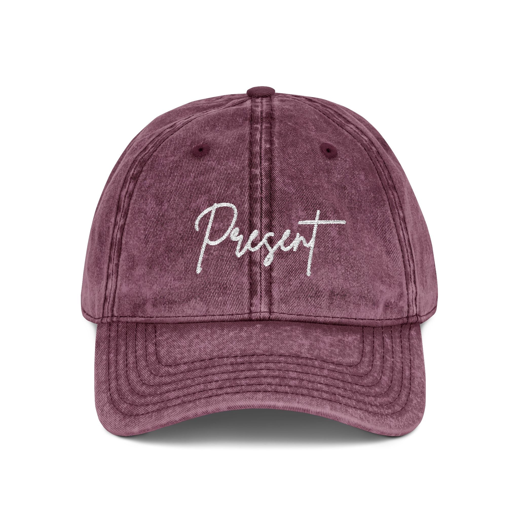 Vintage Embroidered Cap - 'Present' & 'Not Perfect'