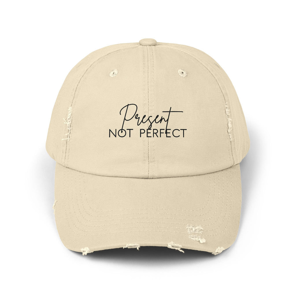 Present Not Perfect Distressed Cap - Trendy Unisex Hat for Casual Wear