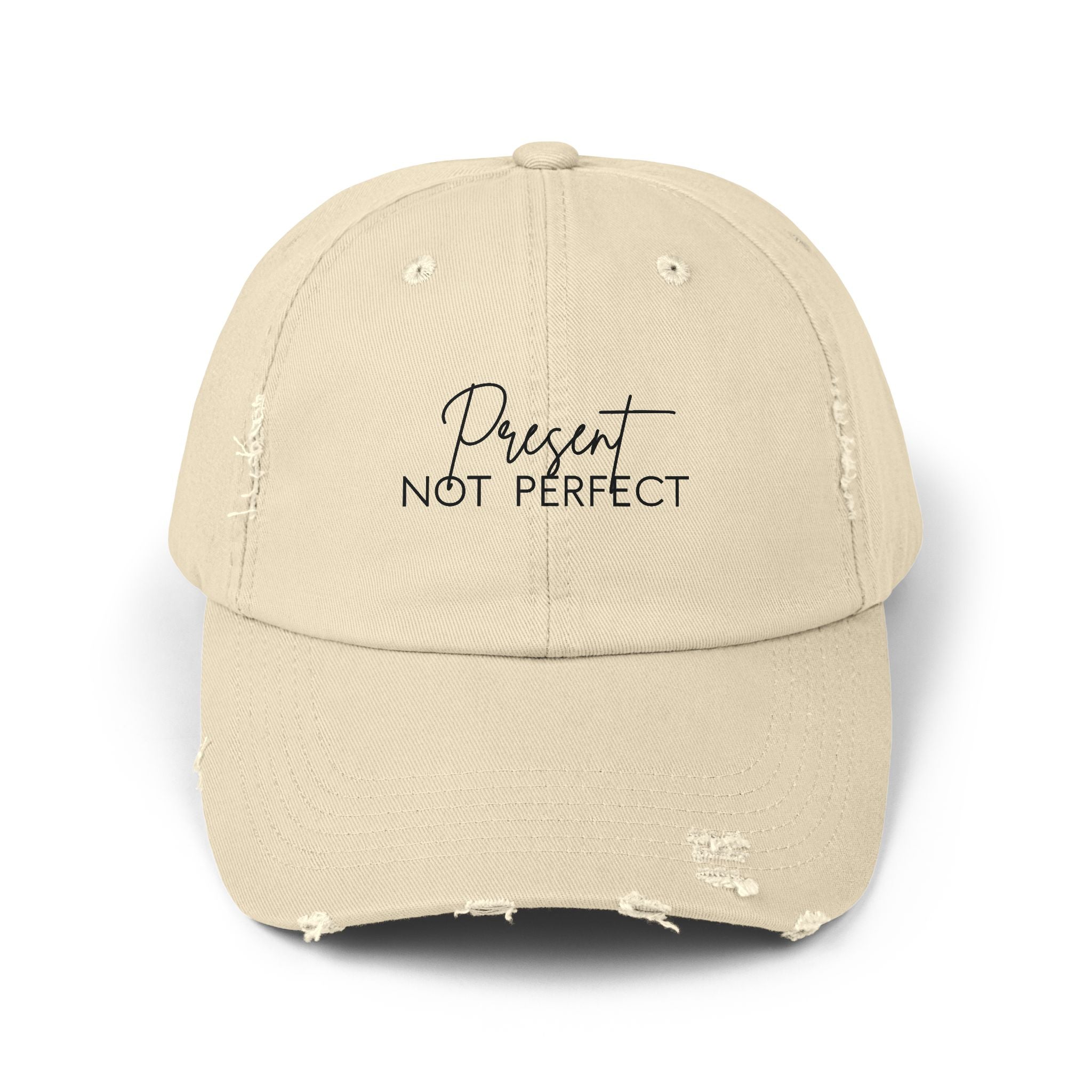 Present Not Perfect Distressed Cap - Trendy Unisex Hat for Casual Wear