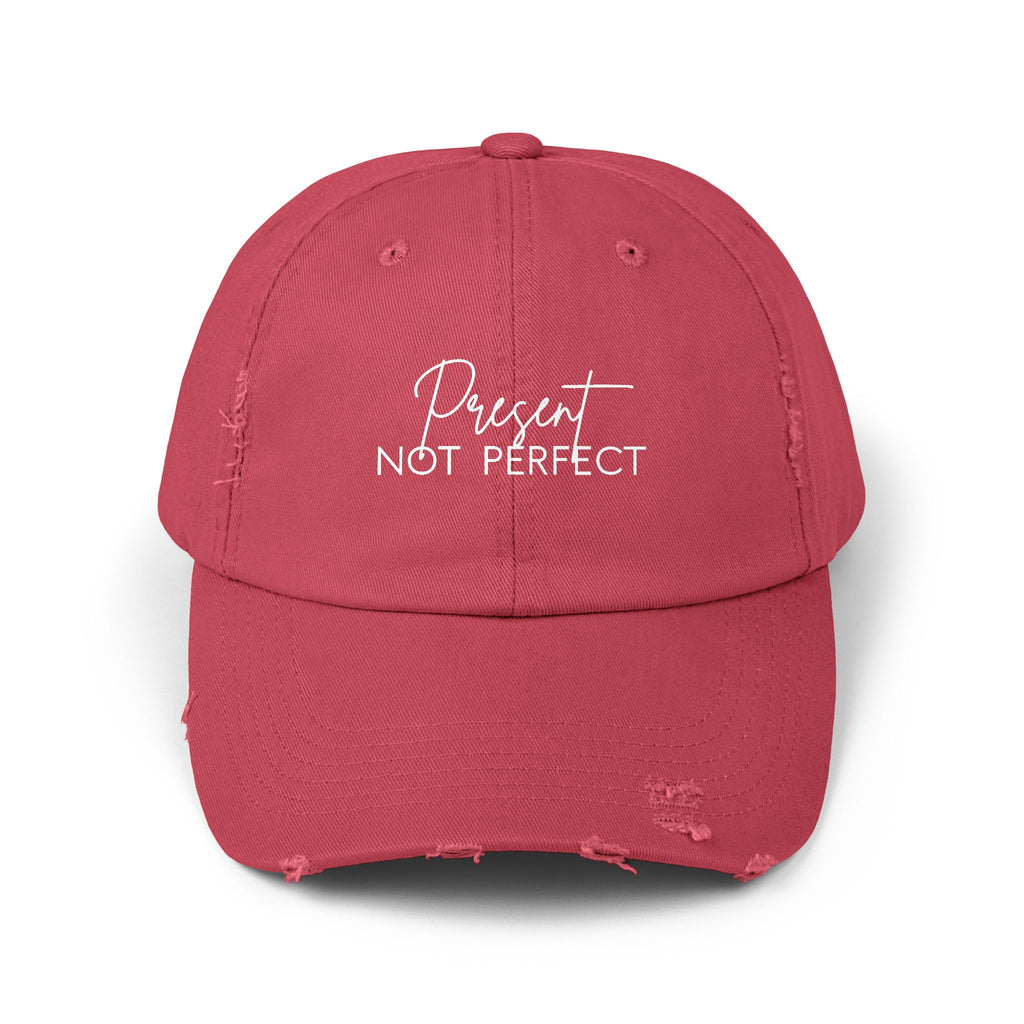 Present Not Perfect Distressed Cap - Trendy Unisex Hat for Casual Wear