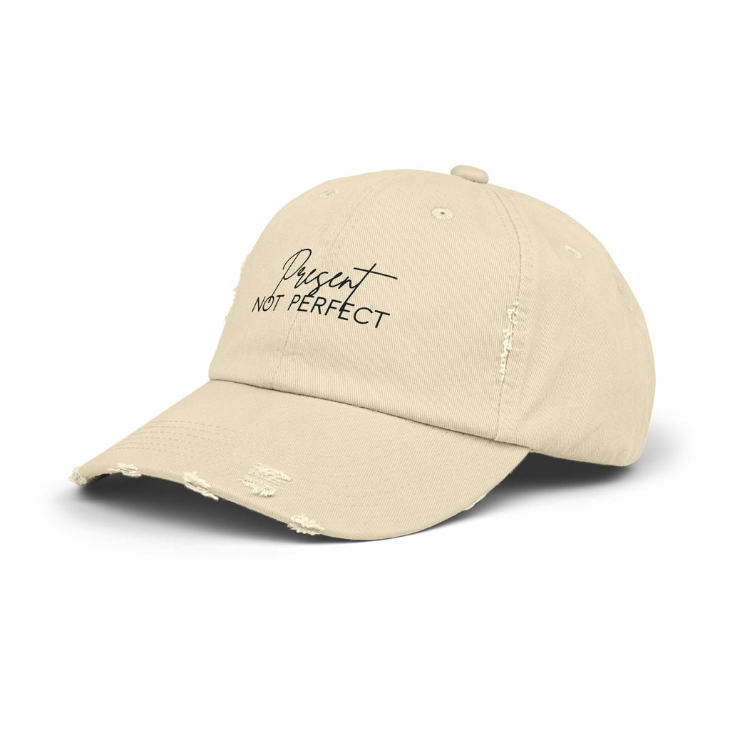 Present Not Perfect Distressed Cap - Trendy Unisex Hat for Casual Wear