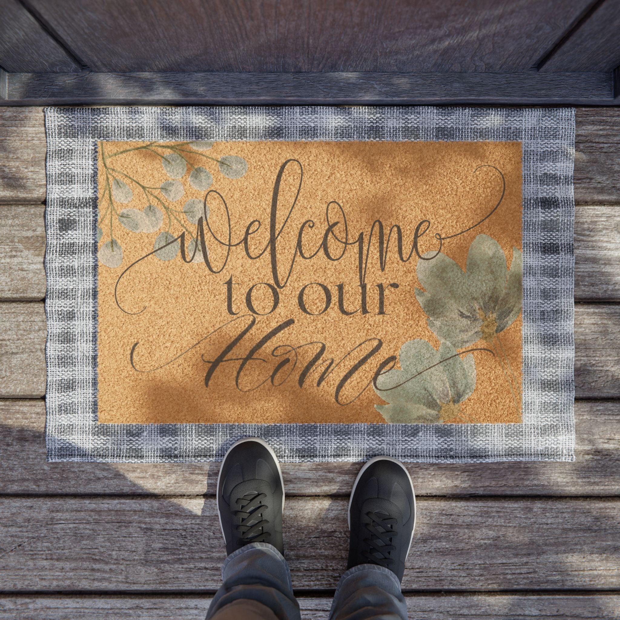 Welcome to our Home Doormat with Elegant Floral Design