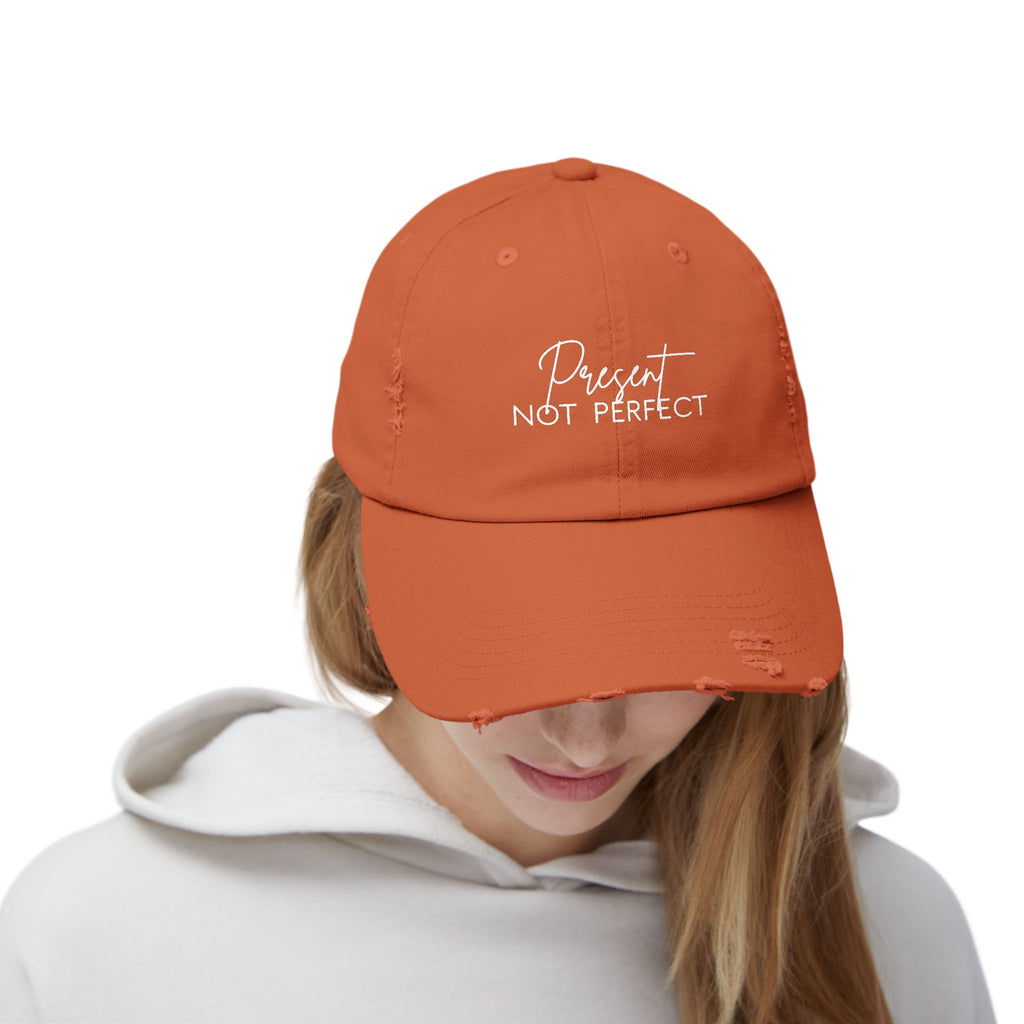 Present Not Perfect Distressed Cap - Trendy Unisex Hat for Casual Wear