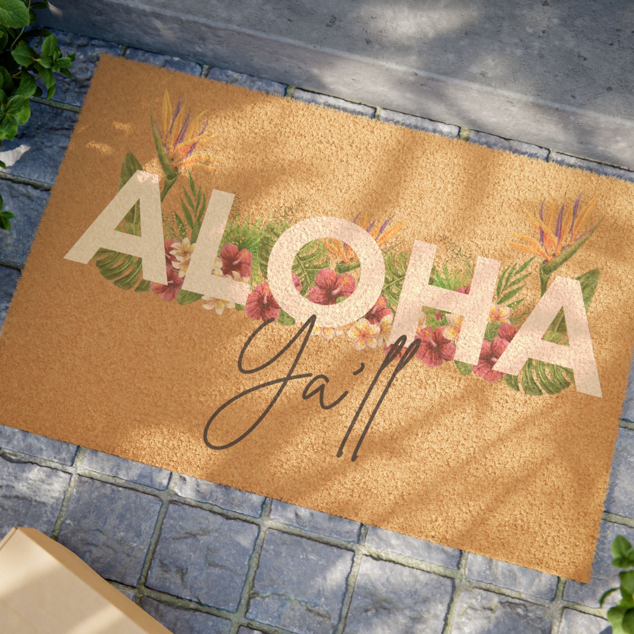 Aloha Y'all Doormat | Tropical Welcome Mat | Rustic Home Decor, Summer Vibes, Housewarming Gift, Outdoor Decor, Entryway Accent