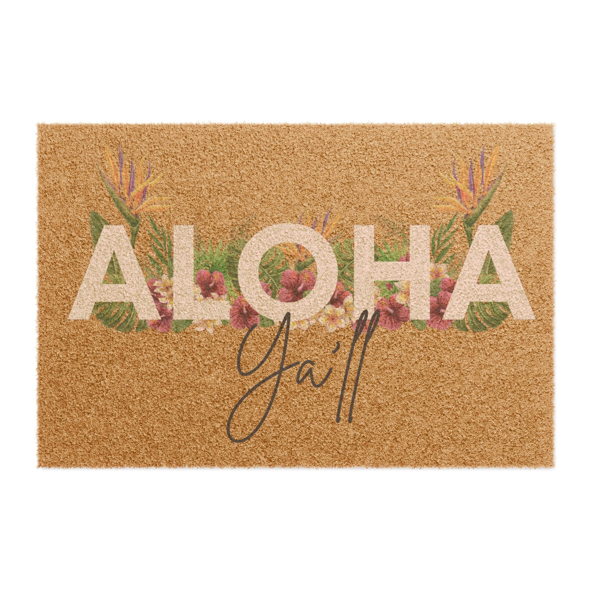 Aloha Y'all Doormat | Tropical Welcome Mat | Rustic Home Decor, Summer Vibes, Housewarming Gift, Outdoor Decor, Entryway Accent