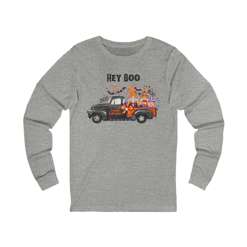 Halloween Fun Unisex Long Sleeve Tee, Spooky Shirt, Hey Boo Top, Autumn Fashion, Casual Wear, Halloween Party Shirt