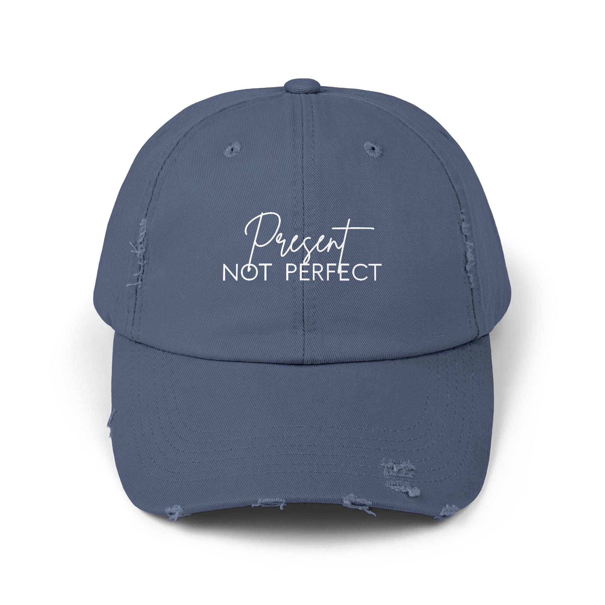 Present Not Perfect Distressed Cap - Trendy Unisex Hat for Casual Wear