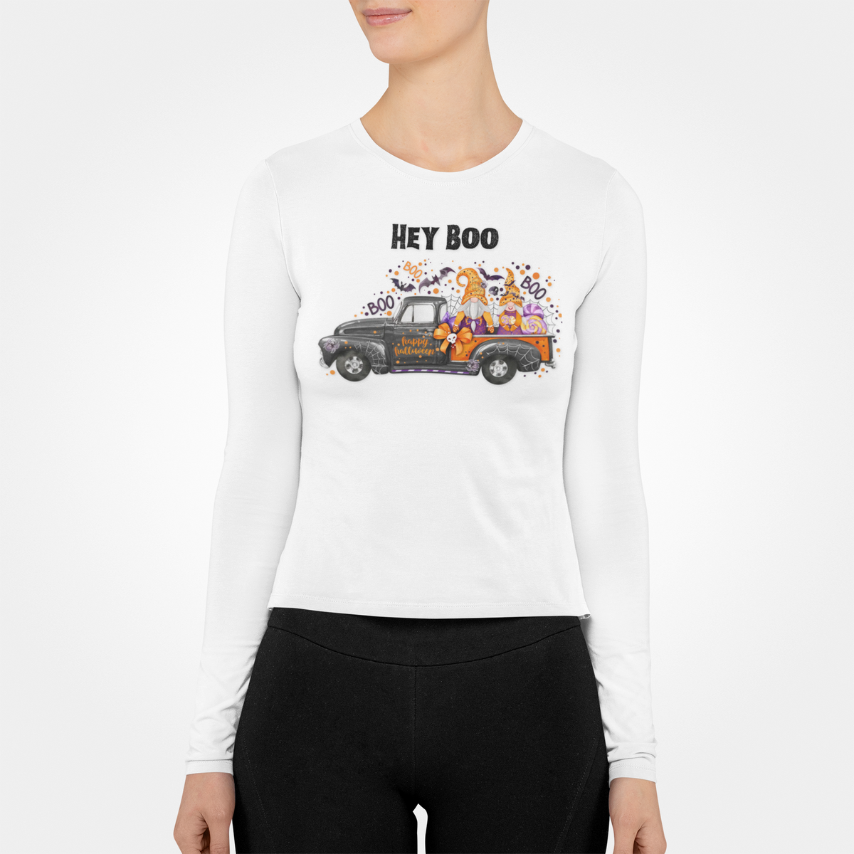 Halloween Fun Unisex Long Sleeve Tee, Spooky Shirt, Hey Boo Top, Autumn Fashion, Casual Wear, Halloween Party Shirt