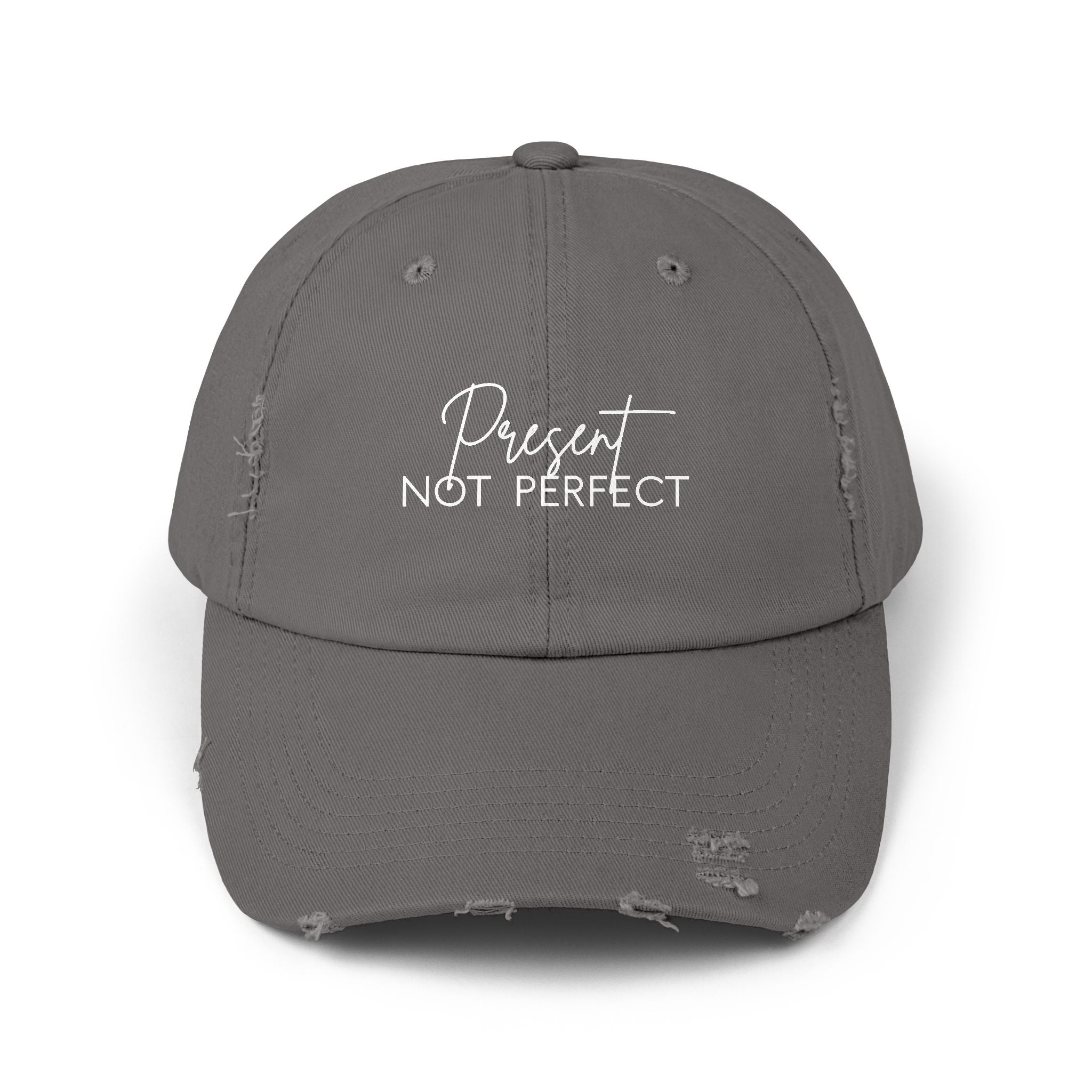 Present Not Perfect Distressed Cap - Trendy Unisex Hat for Casual Wear