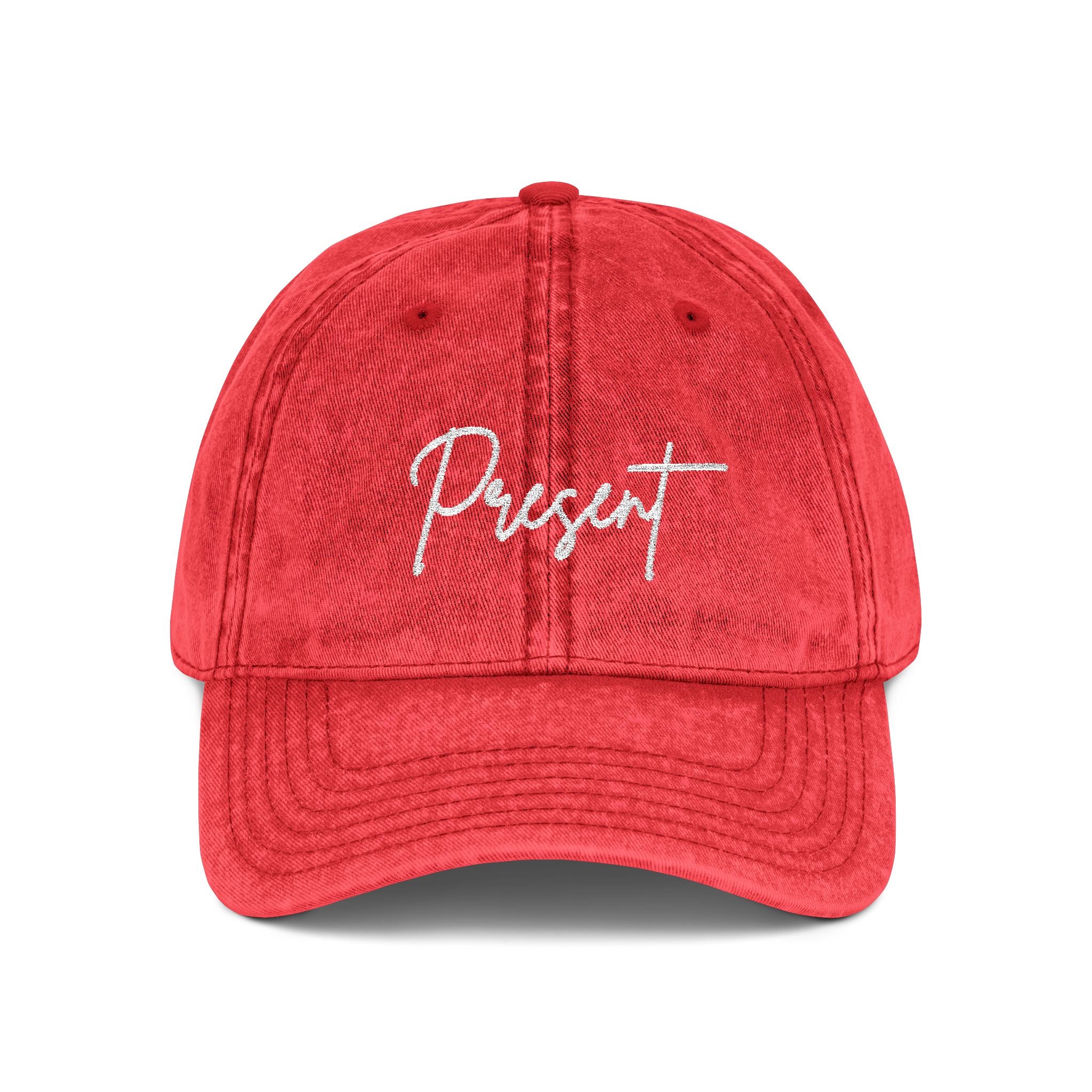 Vintage Embroidered Cap - 'Present' & 'Not Perfect'