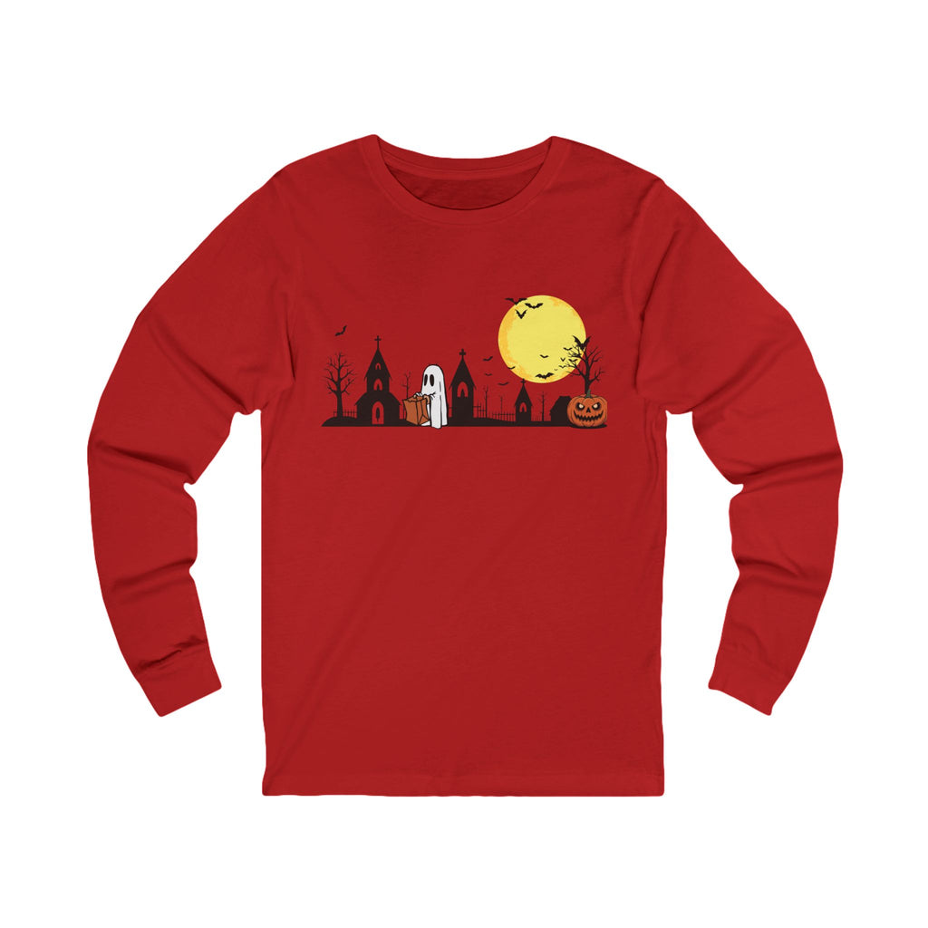 Halloween Graphic Long Sleeve Tee, Unisex Fall T-Shirt, Spooky Stylish Shirt, Autumn Celebration Wear, Ghosts & Ghouls Apparel