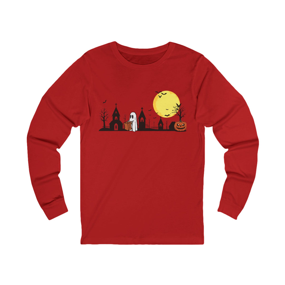 Halloween Graphic Long Sleeve Tee, Unisex Fall T-Shirt, Spooky Stylish Shirt, Autumn Celebration Wear, Ghosts & Ghouls Apparel