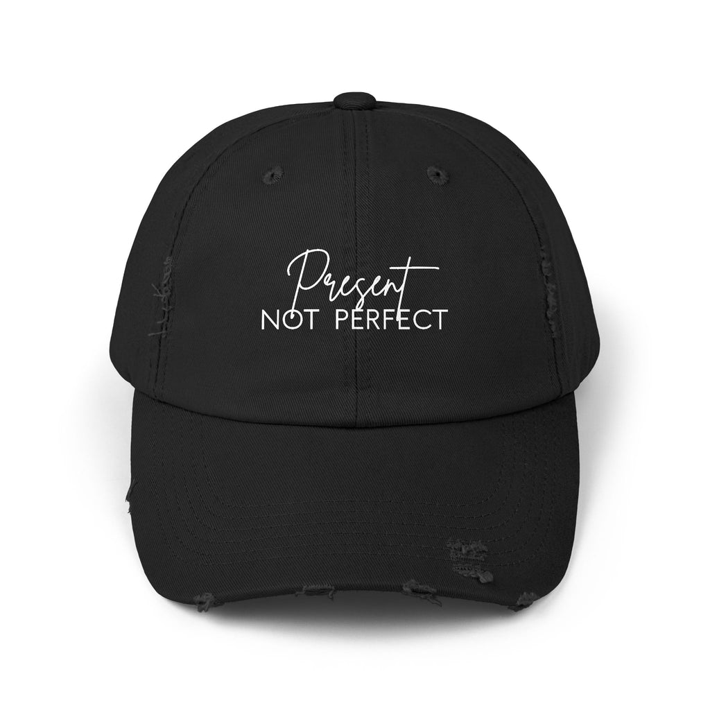 Present Not Perfect Distressed Cap - Trendy Unisex Hat for Casual Wear
