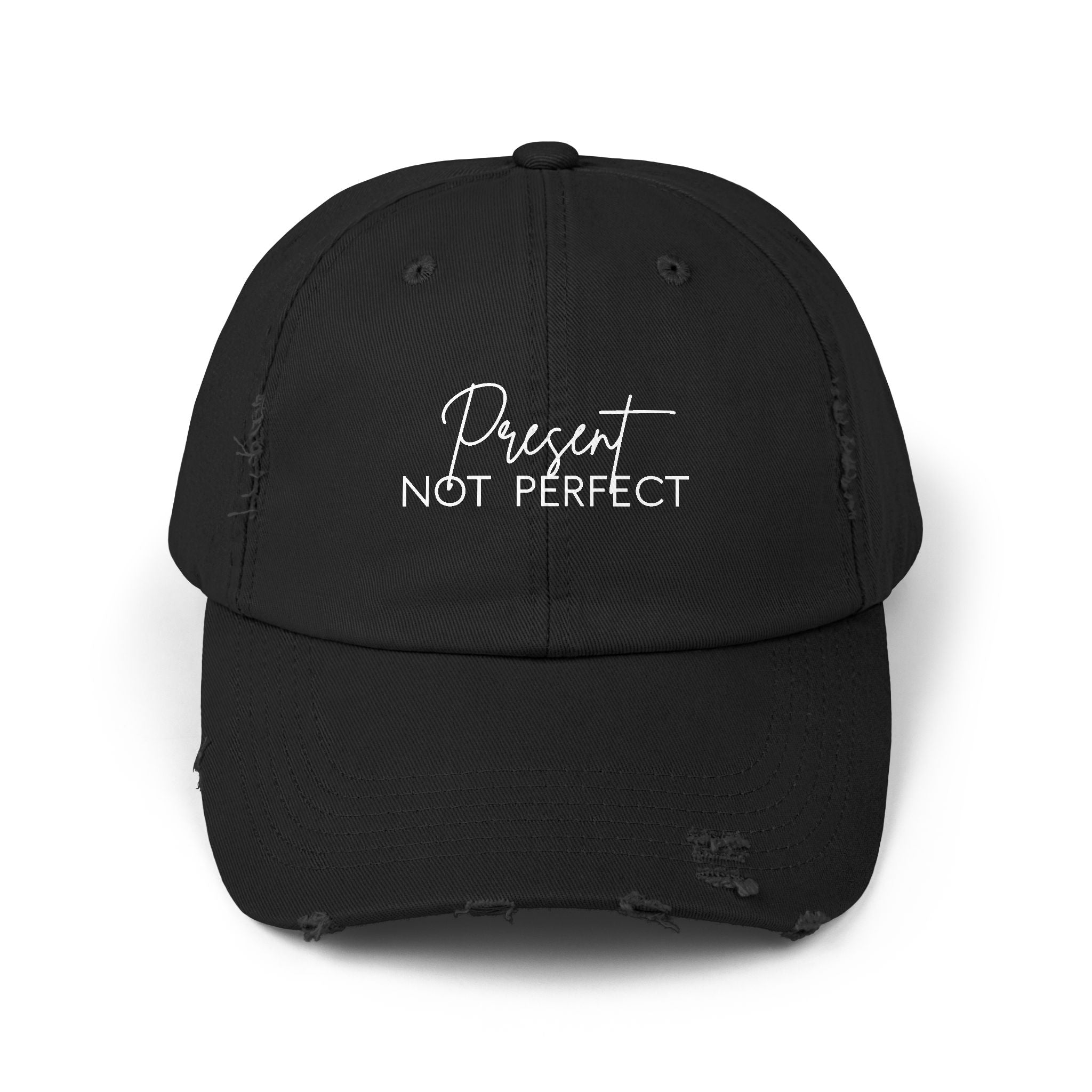Present Not Perfect Distressed Cap - Trendy Unisex Hat for Casual Wear