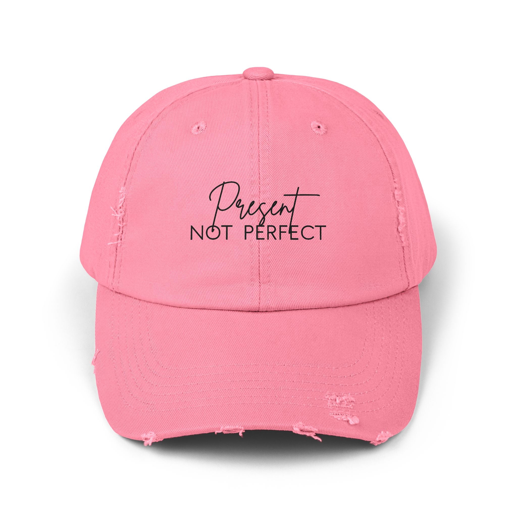 Present Not Perfect Distressed Cap - Trendy Unisex Hat for Casual Wear