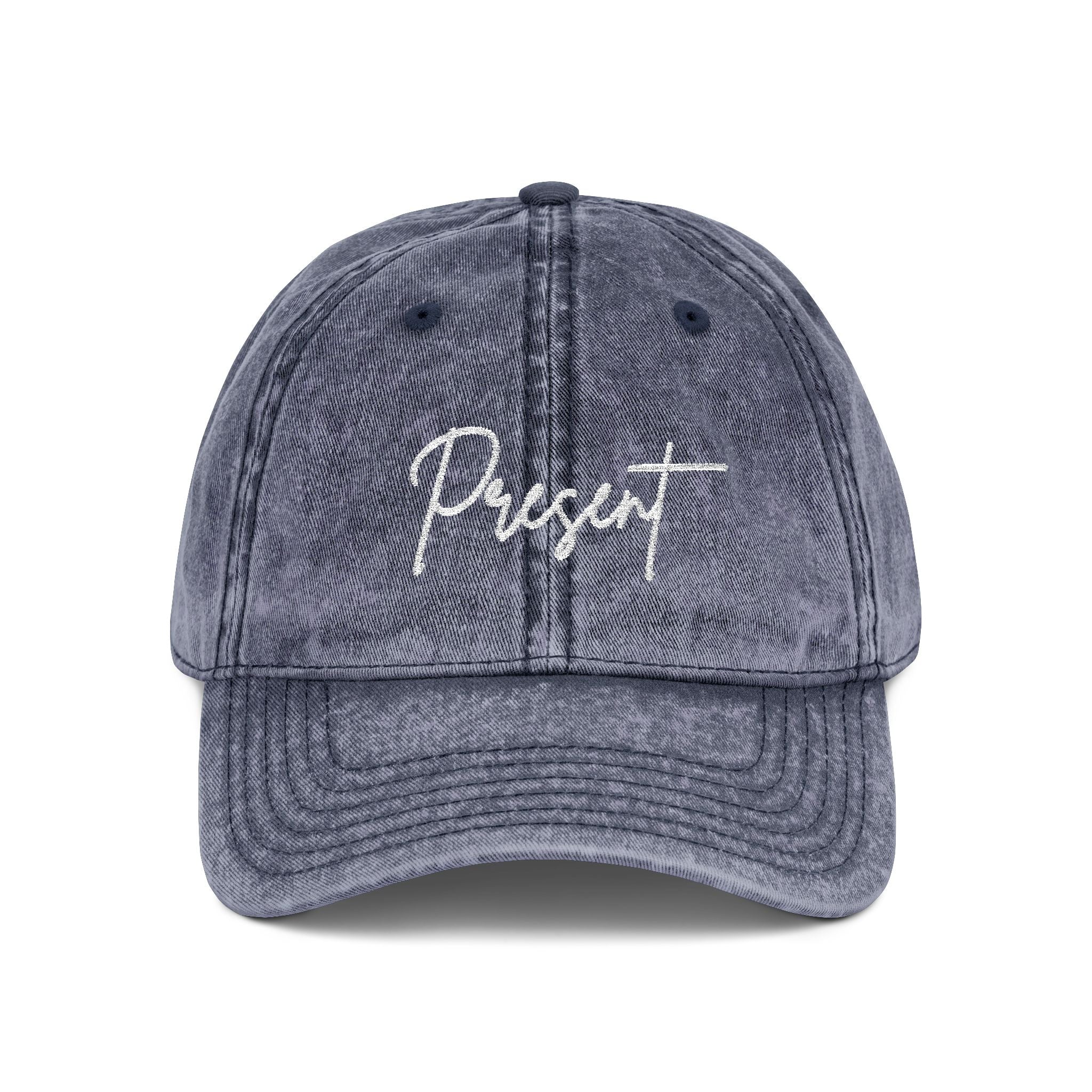 Vintage Embroidered Cap - 'Present' & 'Not Perfect'