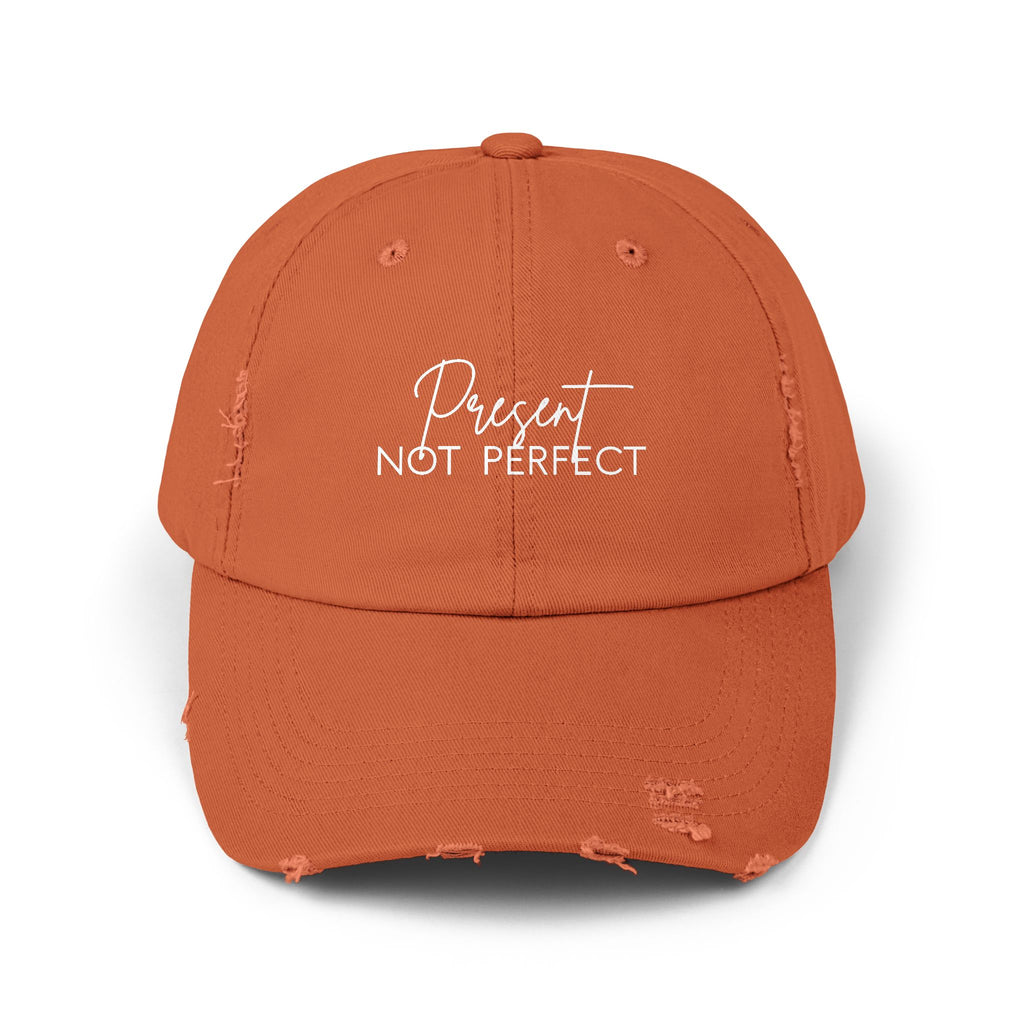 Present Not Perfect Distressed Cap - Trendy Unisex Hat for Casual Wear