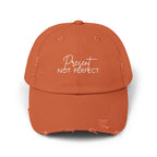 Present Not Perfect Distressed Cap - Trendy Unisex Hat for Casual Wear