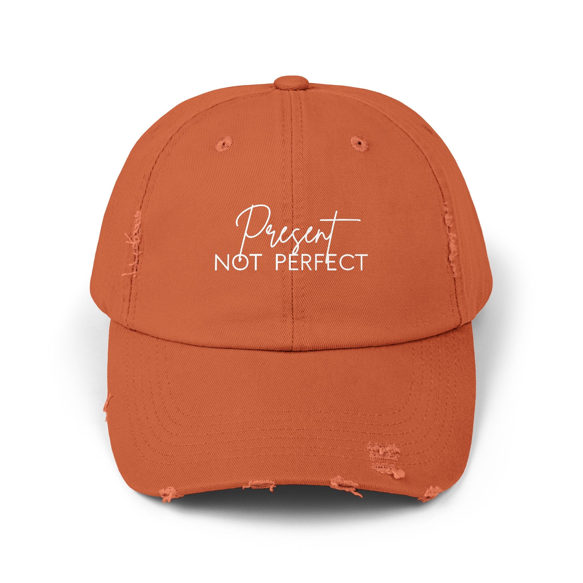 Present Not Perfect Distressed Cap - Trendy Unisex Hat for Casual Wear